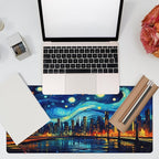 Desk Pad, City Starry Night Desk Mat, Abstract Oil Painting Large Gaming Mouse - Image 7