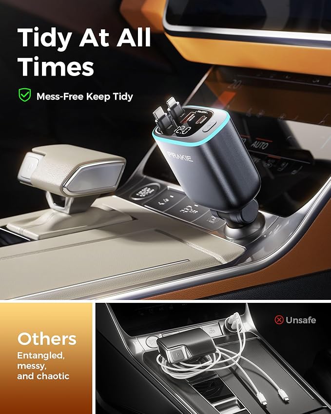 iPhone Car Charger, Retractable Fast USB C Phone Charger, 4 in 1 Cigarette - Image 2