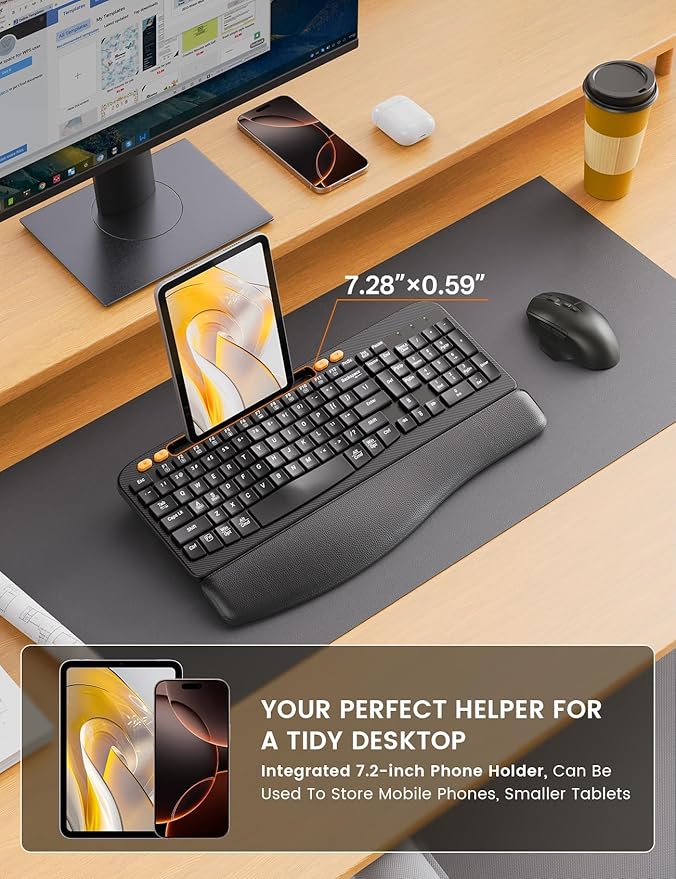 Wireless Keyboard and Mouse Combo, Ergonomic Wave Keys, Cushioned Plam Rest - Image 5