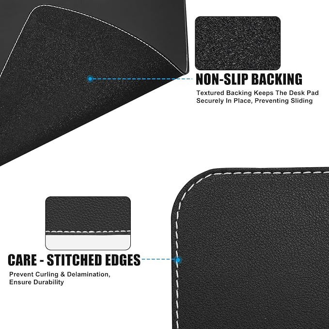 Desk Mat with Lip & Reinforced Stitched Edge|Non-Slip Waterproof PU Leather - Image 4