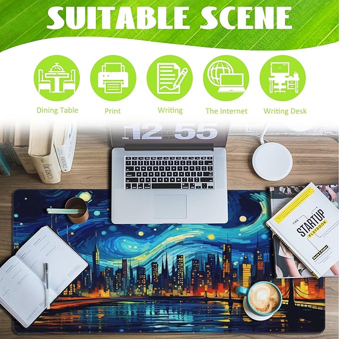 Desk Pad, City Starry Night Desk Mat, Abstract Oil Painting Large Gaming Mouse - Image 3