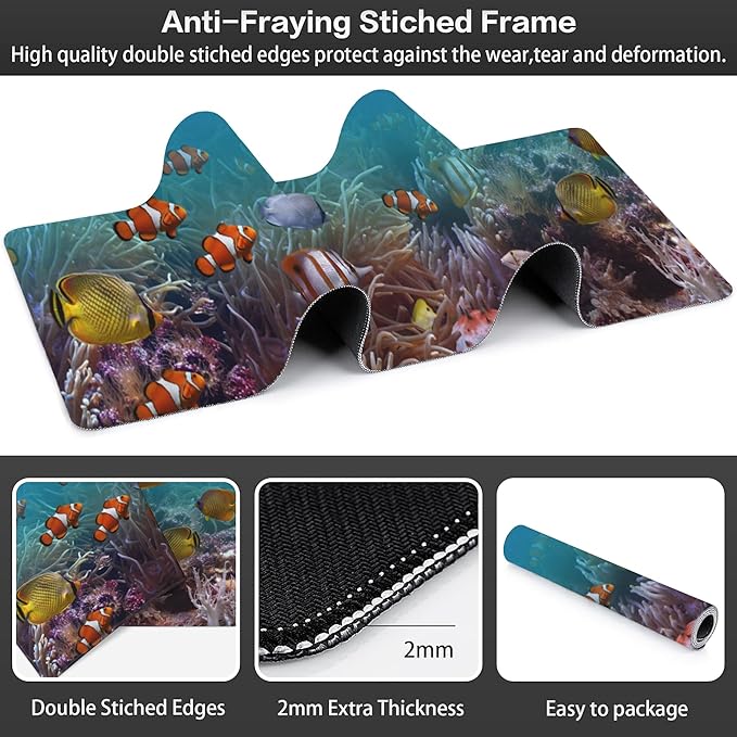 Vibrant Underwater World Desk Mat, Large Tropical Fishes on Coral Reefs Gaming - Image 3