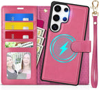 TUCCH Case for Galaxy S25 Ultra, 2 in1 Magnetic PU Leather Wallet Case Wrist by TUCCH