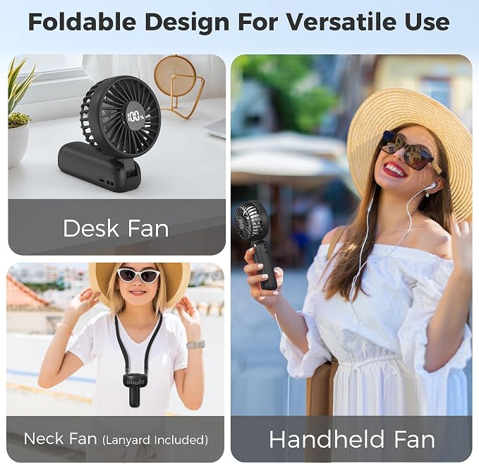 Portable Handheld Fan, 5000mAh Rechargeable Battery, Max 15H Cooling, 4 Speeds - Image 5