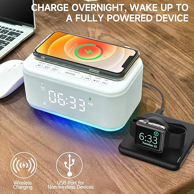 Alarm Clock Speaker Wireless Charger, Digital Alarm Clocks Bedrooms Bluetooth - Image 5