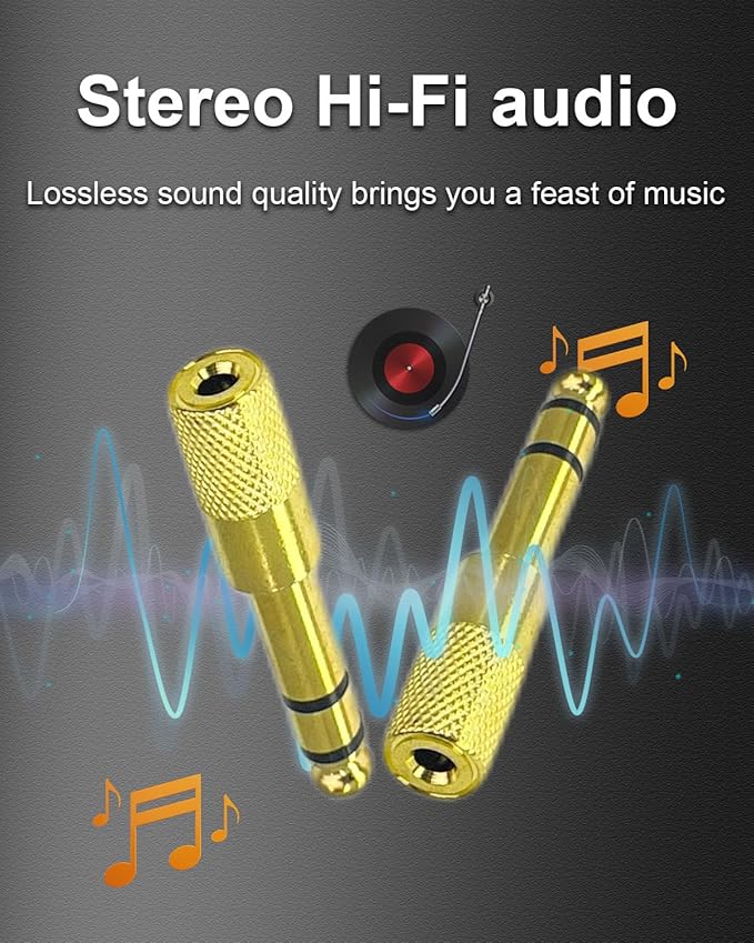 1/4'' to 1/8'' Headphone Audio Adapter, 6.35mm Male to 3.5mm Female Stereo - Image 2