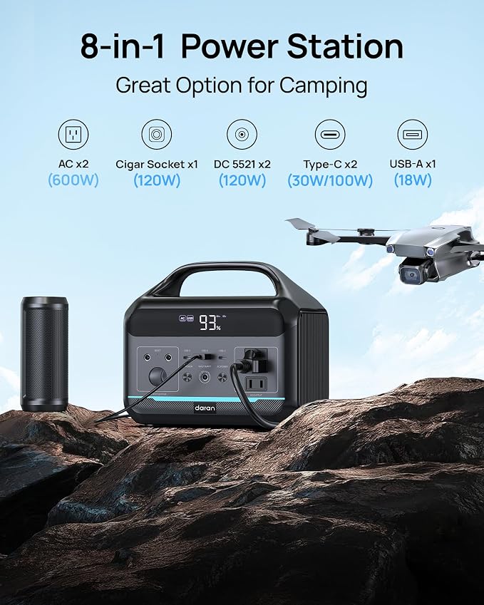 DARAN Portable Power Station 600W - 288Wh Solar Generator LiFePO4 Battery - Image 3