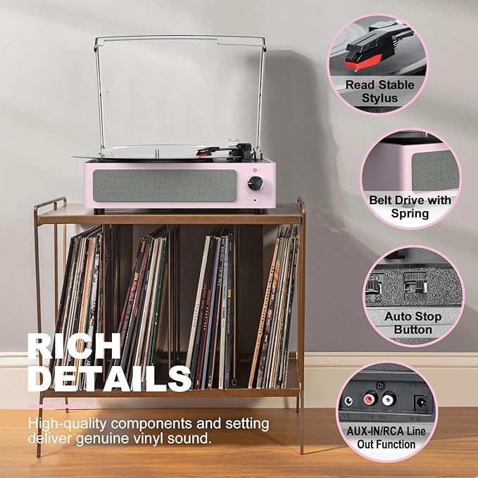 Vinyl Record Player with Speakers Turntable - Image 6