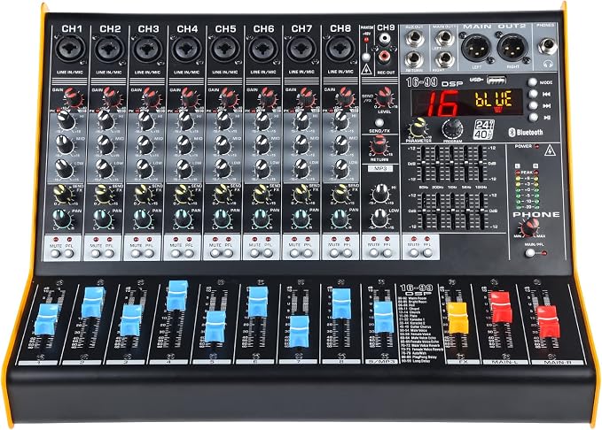 Mixers Audio 9 Channel Mixer, Dj Mixer Board Mixer Audio Bluetooth MP3 Mixer - Image 2