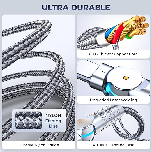 USB C to USB C Cable10ft, 240W 2-Pack Braided 180°Rotating Type C Charging - Image 6