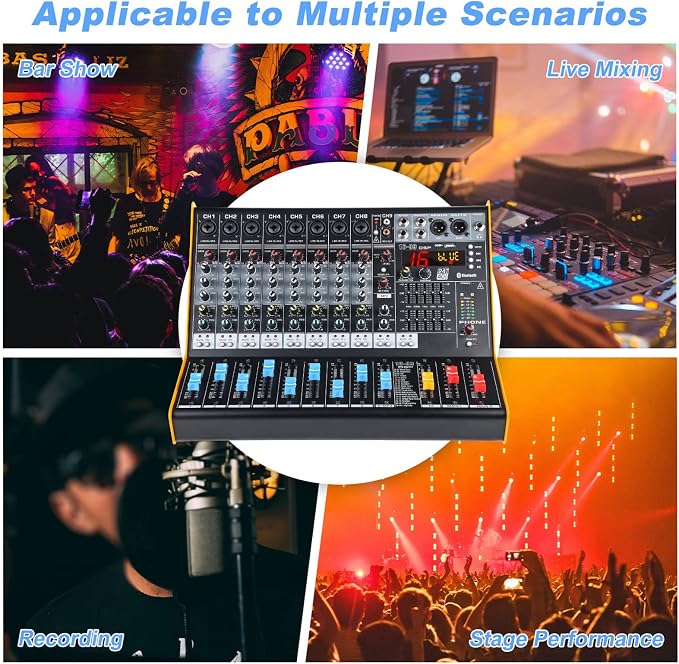 Mixers Audio 9 Channel Mixer, Dj Mixer Board Mixer Audio Bluetooth MP3 Mixer - Image 7