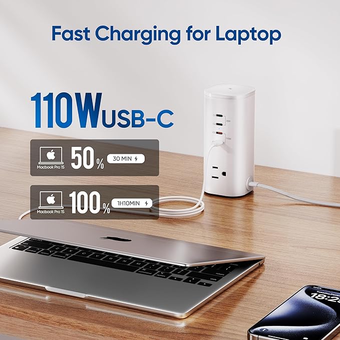 TenTrend 160W Fast Charging Tower Power Strip, Surge Protector - Image 6