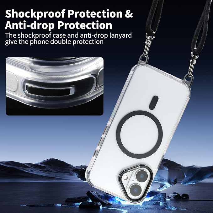 for iPhone 16 Case with 62.99 inch Lanyard, Classic Clear&Black Magnetic Phone - Image 4