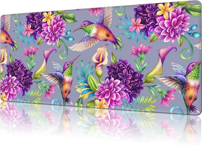 Mouse Pad Large Humming Bird and Flowers Non-Slip Gaming Desk Mat by NIYLYNSYN