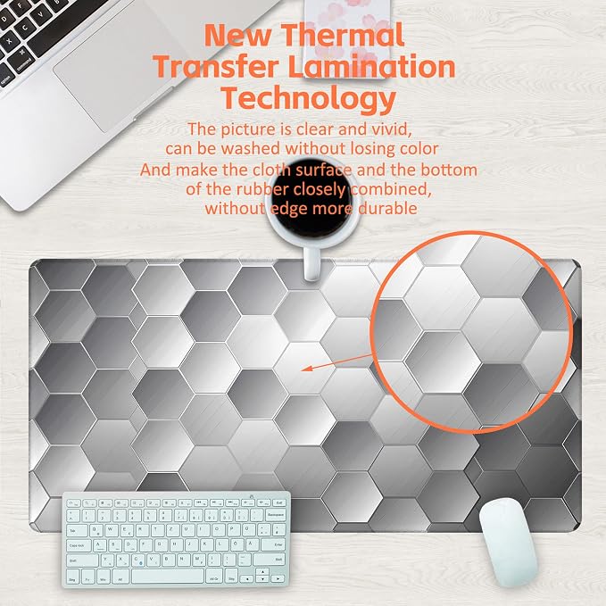 Large Gaming Mouse Pad for Desk, Sci-Fi Honeycomb Desk Pad, 31.5"x15.7" - Image 4