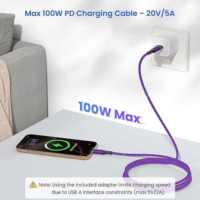 Elebase USB Type C to C 100W Charging Cable 6.6FT - Image 4