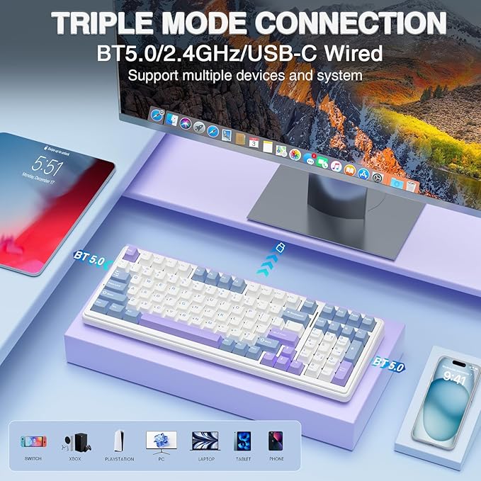 AULA F99 Wireless Mechanical Keyboard, Tri-Mode BT5.0/2.4GHz/USB-C Hot - Image 3