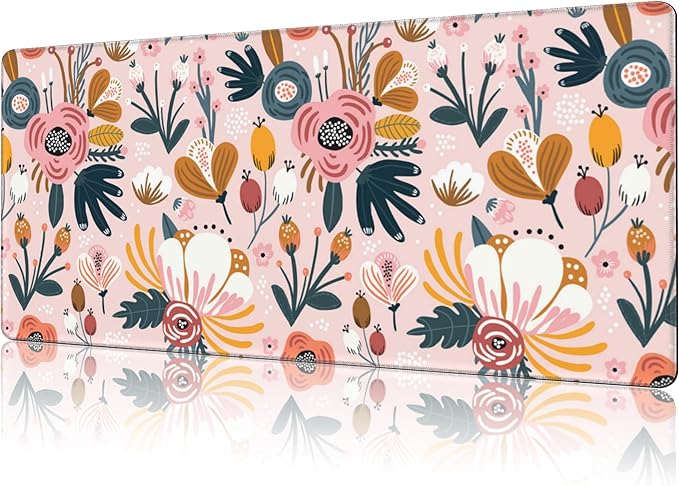 Mouse Pad Large Flowers and Leaves Non-Slip Game Desk Mat by NIYLYNSYN