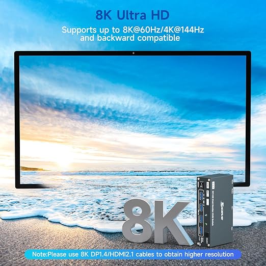 HDMI Displayport Hybird KVM Switch 2 Monitors 2 Computers 8K@60Hz 4K@144Hz - Image 4