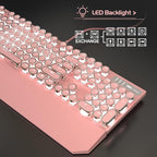 MageGee Typewriter Mechanical Gaming Keyboard, Retro Punk Pink Round Keycaps - Image 5