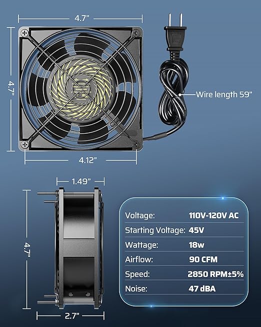 DEWENWILS 120V AC Fan, Waterproof Exhaust Fan 120mm, 18W 2850RPM 90CFM - Image 6