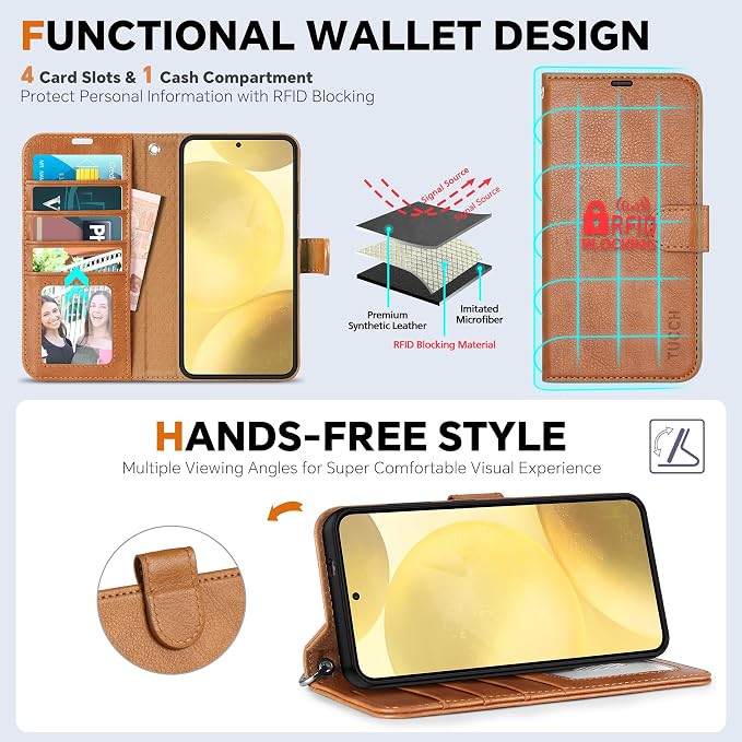 TUCCH Wallet Case for Galaxy S25, Removable 2 in 1 RFID Blocking Wrist Strap - Image 5