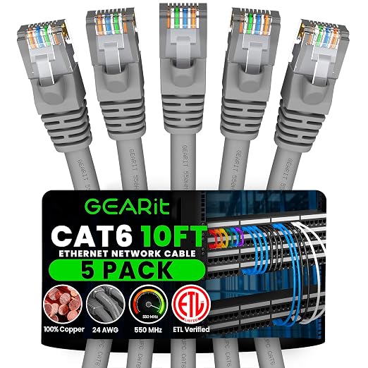 GEARit Cat 6 Ethernet Cable Cat6 Network Patch, Snagless Cord, Internet by GEARit