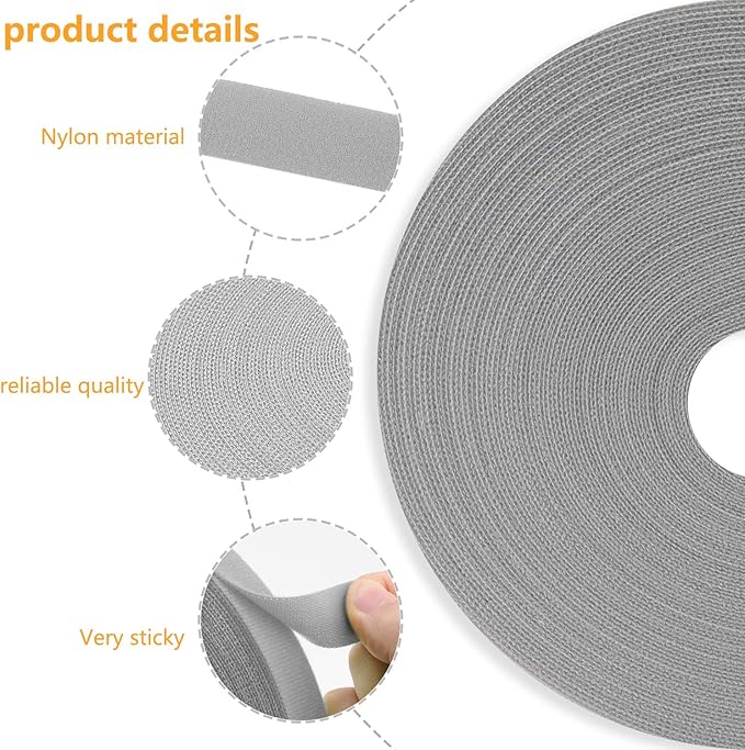 Reusable Fastening Tape Cable Ties 3/4 Inch Double Side Hook Roll - Image 2