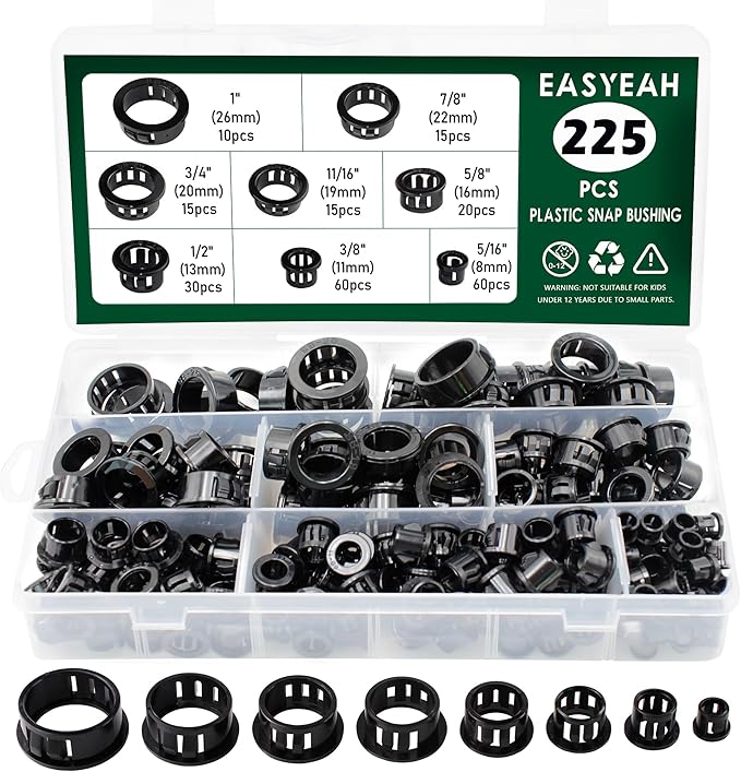 225 Pcs 8 Sizes Cable Snap-in Knockout Insulating Bushing Grommets Assortment - Image 9