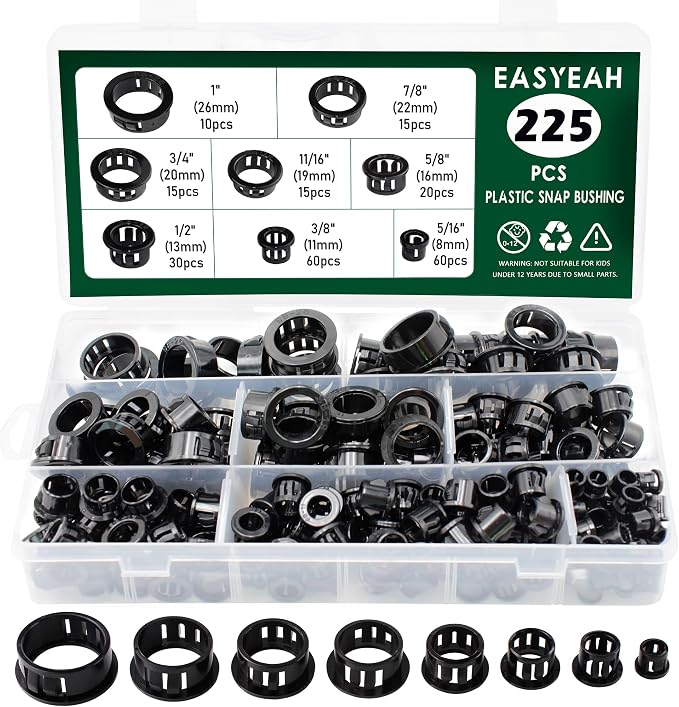 225 Pcs 8 Sizes Cable Snap-in Knockout Insulating Bushing Grommets Assortment by EASYEAH