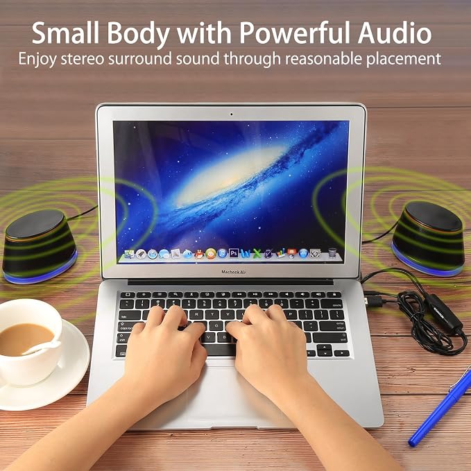 SW102 Computer Speakers, Deep Bass in Small Body, Stereo 2.0 USB Powered 3.5mm - Image 6