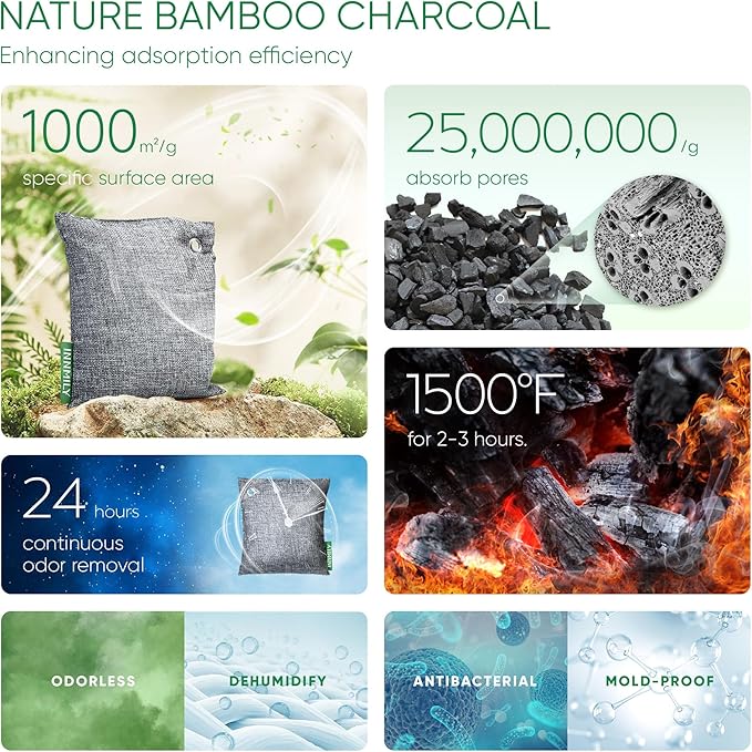 Activated Charcoal Odor Absorber, 6 Pack Natural Shoe Odor Eliminator, Bamboo - Image 3