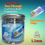 100-PACK Cat5 Cat5e Cat6 RJ45 Pass Through Connectors Ends, 1.1mm Unshielded - Image 2