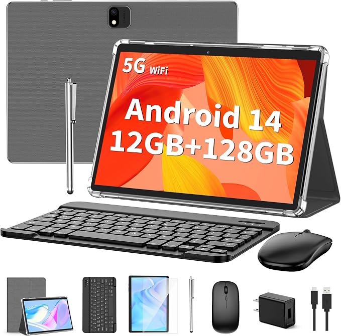 Android Tablet with Keyboard, Android 14 Tablet, 12 GB+128GB, 1TB Expand by QDDQ