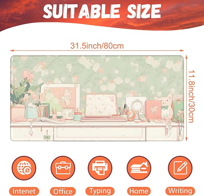Desk Pad, Kawaii Anime Style Desk Mat, 31.5"x15.7" Extended Big Computer - Image 2