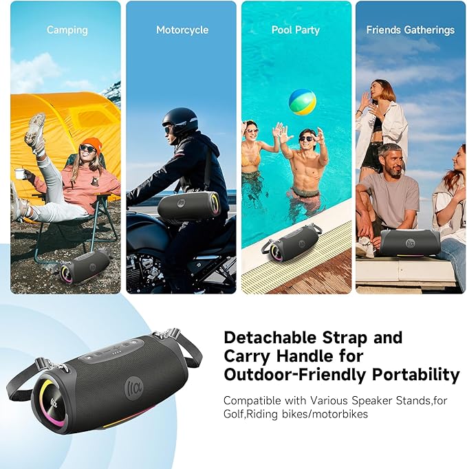 Portable Bluetooth Speaker, IPX7 Waterproof 80W Loud Stereo Sound Wireless - Image 7