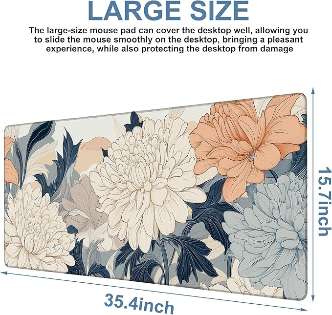 Beautiful Chrysanthemum Gaming Mouse Pad 3mm Thick Stitched Edge Waterproof - Image 3