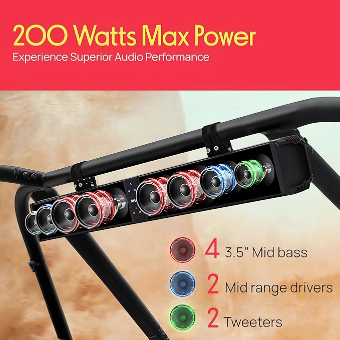 Pyle 32" Powered ATV/UTV Soundbar System, 200W Bluetooth Speakers - Image 3