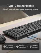TECKNET Bluetooth Keyboard Rechargeable, 2.4G Wireless Keyboard, Full-Size - Image 3