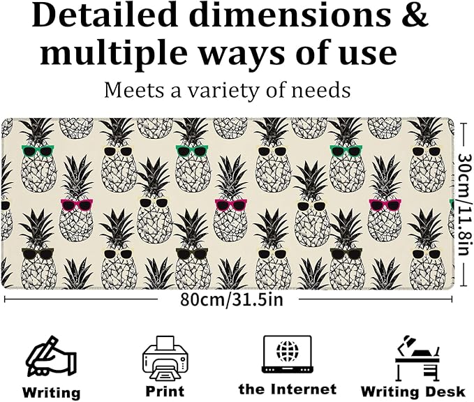 Pop Art Pineapple Gaming Mouse Pad, Large Office Desk Mat, Anti-Slip Rubber - Image 3
