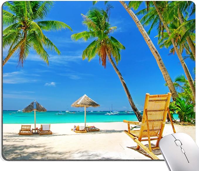 Beach Mouse Pad, Coconut Trees Mouse Pad, Nature Mouse Mat Square Waterproof by IMAYONDIA