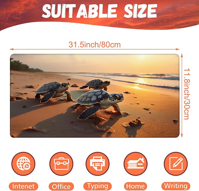 Large Gaming Mouse Pad for Desk, Baby Turtles On Beach Desk Mat, Cute Sea - Image 2