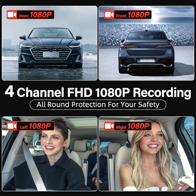 4 Channel Mirror Dash Cam, 360 Dash Camera FHD 1080P Front and Rear 12'' Full - Image 3