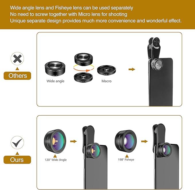 Phone Camera Lens, Upgraded 3 in 1 Phone Lens kit-198° Fisheye Lens + Macro - Image 3