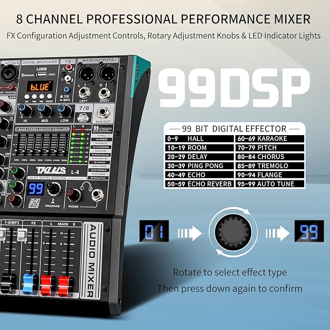 8 Channel Streaming Audio Mixer, Sound Board Mixing Console - Image 5
