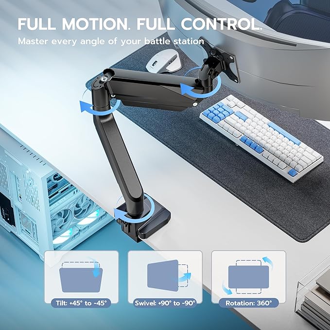 ARES WING Single Monitor Arm, Heavy Duty Adjustable Monitor Arm - Image 6