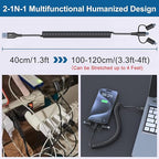 USB to USB-C Lightning Micro-USB Cable Combo 3 in 1 Coiled Cable Support - Image 7