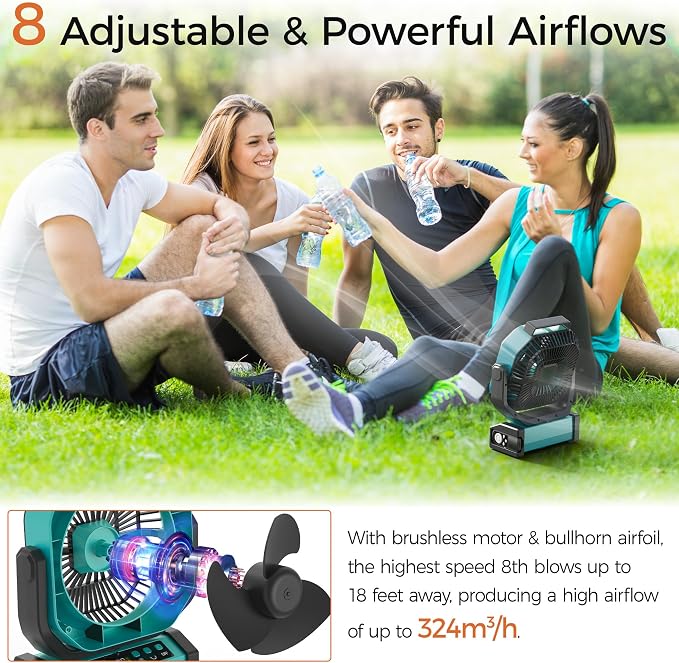 Camping Fan with Light - 20000mAh Rechargeable Battery Fan - Image 3