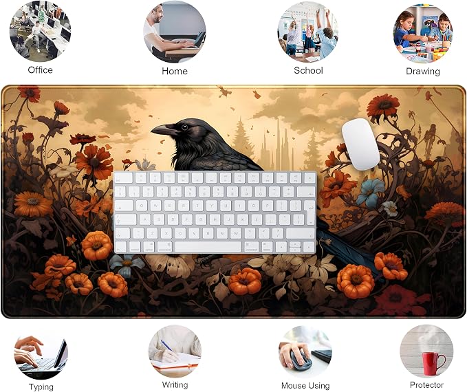 Anime Crow Kawaii Desk Mat Cute Retro Floral Mouse Pad Gaming Desk Pad XXL - Image 5