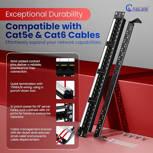 NewYork Cables 24 Port Cat6 Patch Panel – 10Gb Ethernet, 1U Rackmount 19-Inch - Image 4
